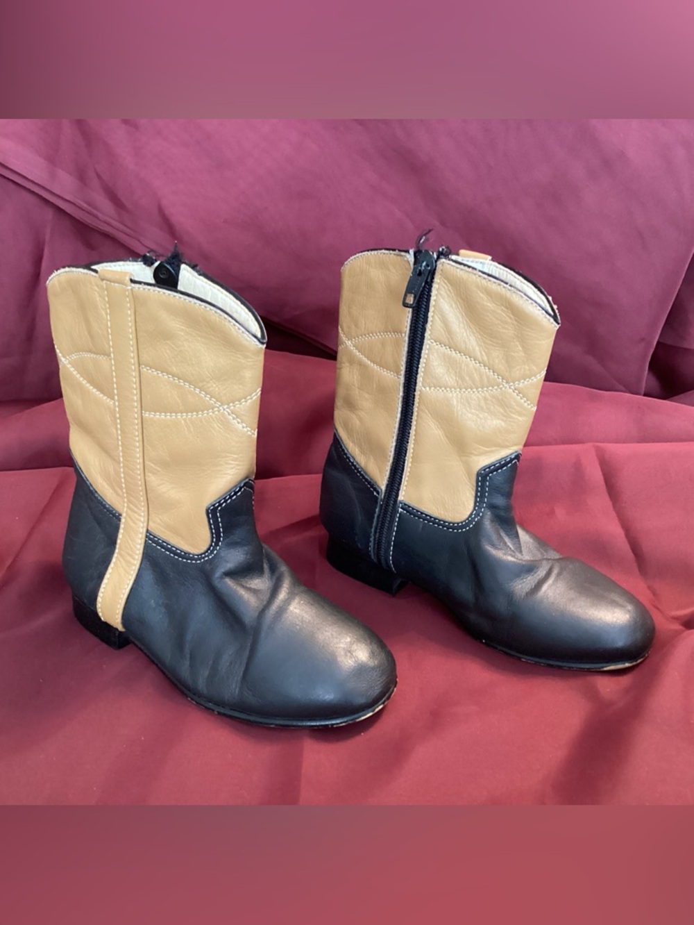 Children's Tan & Black Leather Cowboy Boots
